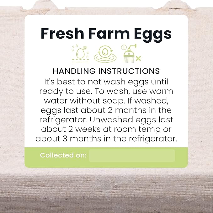 100 Pack Premium Fresh Farm Eggs Handling Instructions Stickers Labels Care Accessories | Egg Blank Cartons 4 6 12 15 18 30 48 50 Count Basket Box Container Storing Extra Organizer -M08SS100