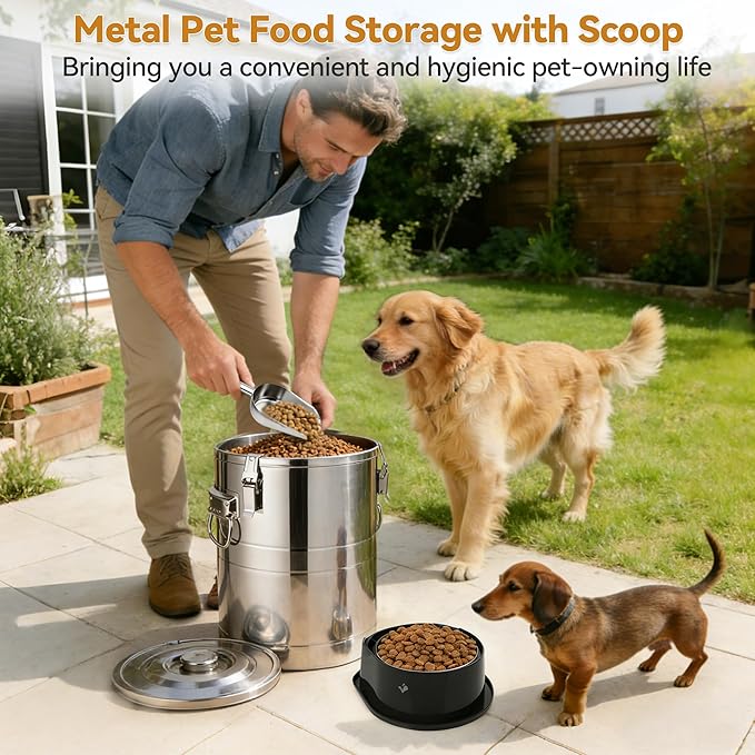 Newget 45 Lbs Stainless Steel Dog Food Storage Container, Large Airtight Pet Food Storage Bin with Lid to Keep Fresh, Metal Container with Scoop for Dog, Cat, Bird Seed, Rice, Grain & Kitchen Pantry