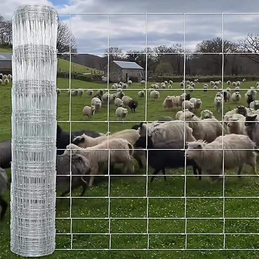 Heavy Duty Farm Fence 4ft X 100ft, 2.5mm Galvanized Woven Wire Fencing for Goat, Cattle, Deer, Hog, Livestock, Yard and Animal Protection