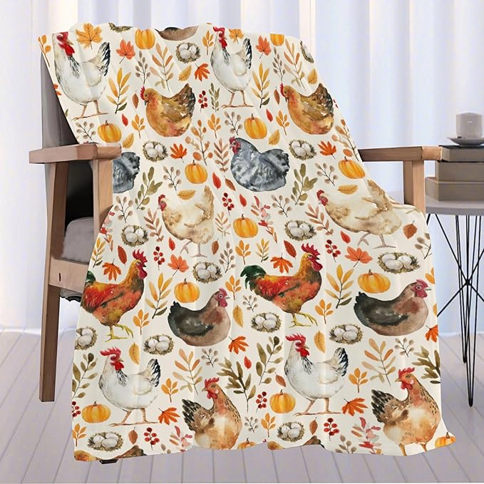 Chickens Blanket | Thanksgiving Fall Decor Gifts | Gift for Chickens Lovers for Farmhouse Decor | Ultra Soft Rooster Chicken Throw Blanket for All Seasons | 50"x60" for Teens