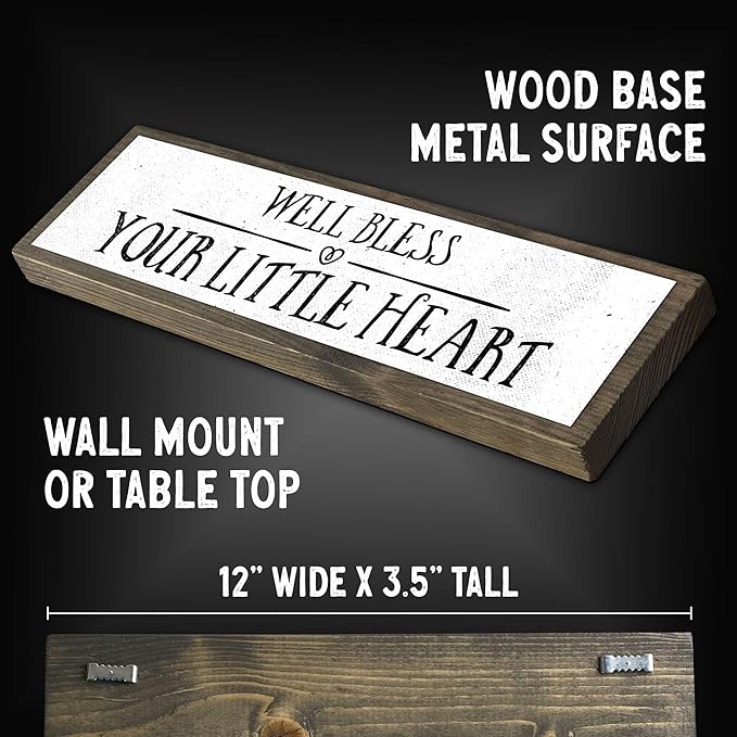 Wood & Metal Southern Sign – Weatherproof Indoor Outdoor Wall Decor – Rustic Charm with "Well Bless Your Little Heart" – Gift-Wrapped & Ready to Give