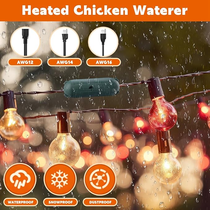 4 Pcs 3 Gallon 2 in 1 Heated Chicken Waterer with Heated Stainless Steel Table 26 Pounds Automatic Chicken Feeder Waterproof Outlet Box Pipe Insulation Tape Wrap for Winter Chick Coop