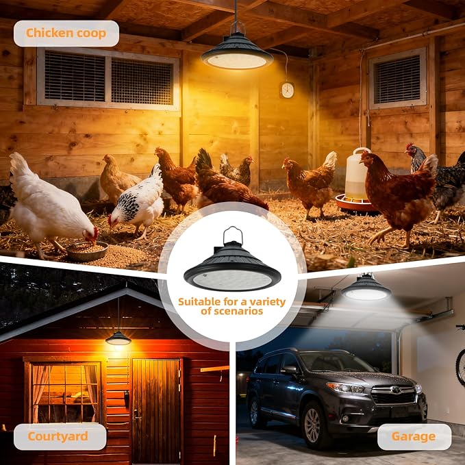 Solar Chicken Coop Light with Remote, Outdoor IP66 Waterproof Pendant, 4500mAh Rechargeable Solar Barn Light, 3 Modes, 4 Brightness Levels, 24H Timer, 16.4ft Cable for Patio Garden, 1-Pack