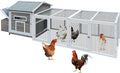 Large Wooden Chicken Coop Outdoor Hen House with Nesting Box，Walk-in Poultry Cage with Secure Locks, Metal Mesh Run for Backyard Farm Use (Gray 118")