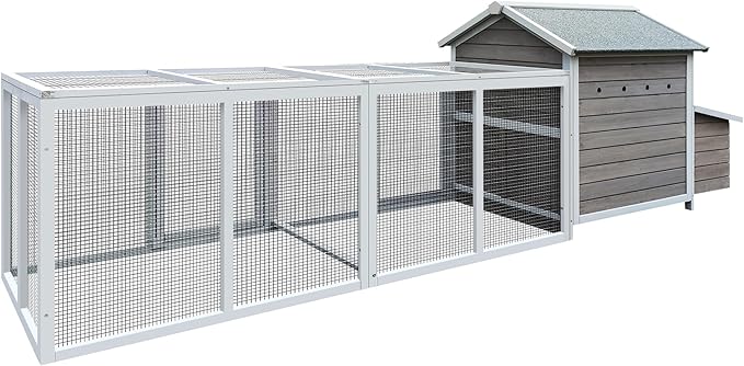 118'' Large Chicken Coop with Run, Wooden Duck Hen House for 3-5 Chickens, Outdoor Chicken Run Poultry Rabbit Cage with Nesting Box, Free-Range Door & Pull-On Tray Gray