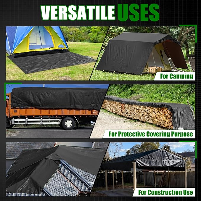 Sunvigor Tarp Waterproof 18x24Ft, Extra Thick 14 Mil Heavy Duty Tarp Cover, Tear & Fade Resistant, Outdoor Tarps with Brass Grommets and Reinforced Edges for Roof, Camping, Patio, Boat (Black/Brown)
