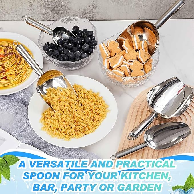 12 oz Ice Scoop for Freezer, Kitchen Ice Scooper for Ice Machine, Stainless Steel Food Scoop for Ice Bucket, Ideal for Bar, Parties, Cookie Flour Pet Dog