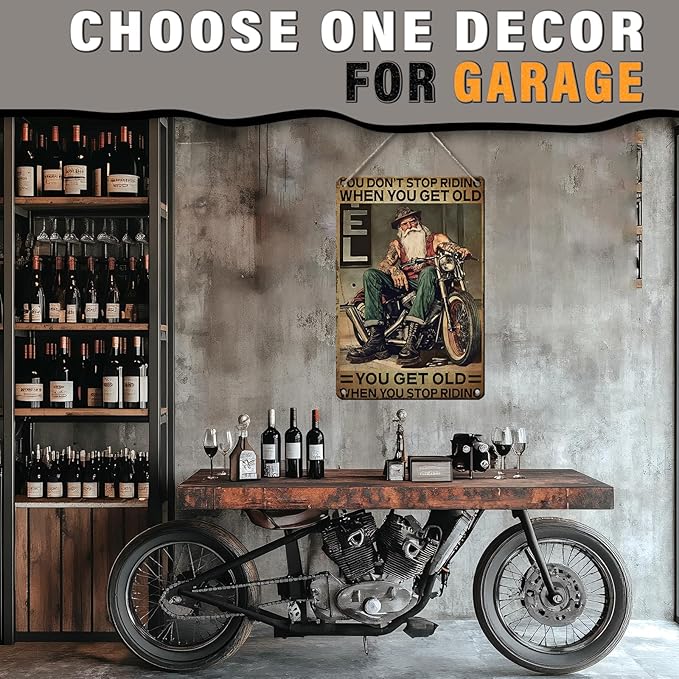 PEACHGARDEN Motorcycle Vintage Tin Signs You Don’t Stop Racing When You Get Old Poster Metal Tin Sign Home Family Lovers Gift Funny Bedroom Novelty Retro Parlor Courtyard Wall Decor 8x12inch