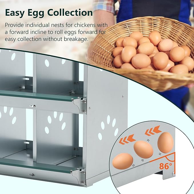 Chicken Nest Box, 8 Compartment Nesting Box, 8 Room Metal Nesting Boxes, Chicken Egg Laying Box Fit for Different Chicken Breeds