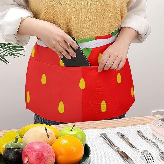 Server Waist Aprons Waitress Unisex Chef Works Half Apron with 3 Pockets