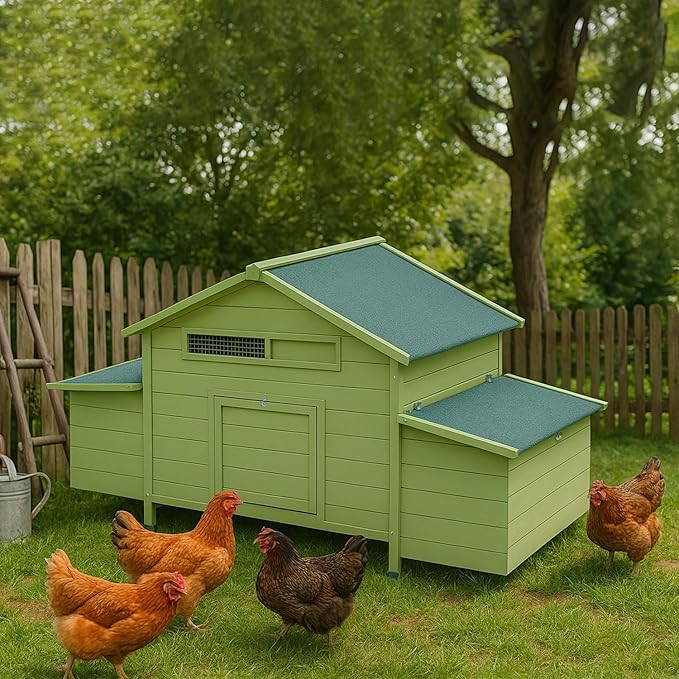 Large Wooden Chicken Coop, Outdoor Hen House Poultry Cage with 4 Nesting Boxes and Leakproof Pull-on Tray, Weatherproof Poultry Cage Rabbit Hutch Duck Cage (67.7" L x 24.5" W x 35" H)