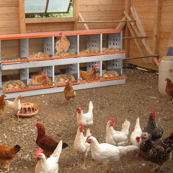 Nesting Boxes for Chickens, 10 Compartment Chicken Nesting Box with Automatic Egg Collection, Chicken Coop Accessories Galvanized Steel, Roll Away Nesting Box for Chickens, Hens, Ducks