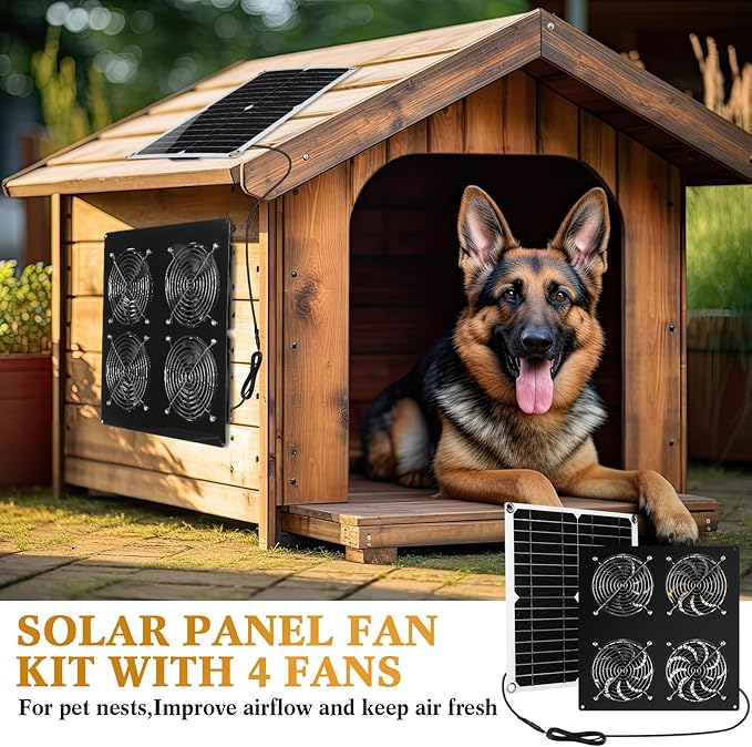 2 Set Solar Panel Fan Kit with 4 Fans 12w USB Weatherproof Solar Exhaust Fan Outdoor Solar Greenhouse Fan Portable Chicken Coop Fan, Metal Shell for Sheds, Attic, Pet Houses, Window Exhaust