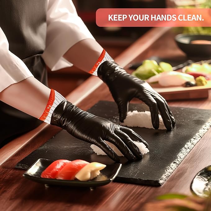 BBQ Gloves 6 Cotton Glove Liners and 100 Disposable Nitrile Gloves,Washable Cotton Liners Powder Latex Free Nitrile Gloves,Applies to Cooking Baking Grilling.