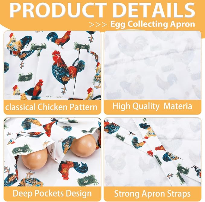 Egg Collecting Apron and Basket, 12 Pouches Chicken Egg Apron, 7 Pouches Chicken Eggs Basket, Collector Chicken Eggs