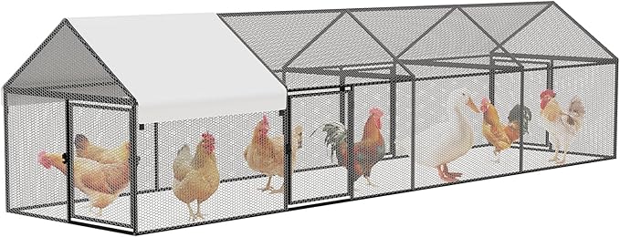Metal Chicken Coop 157"×40"×40" Chicken Run with Waterproof Cover Portable Poultry Cage Walk in Hen House Outdoor Backyard Farm Animal Enclosure Crate Pet Playpen Exercise Pen for Rabbit Duck