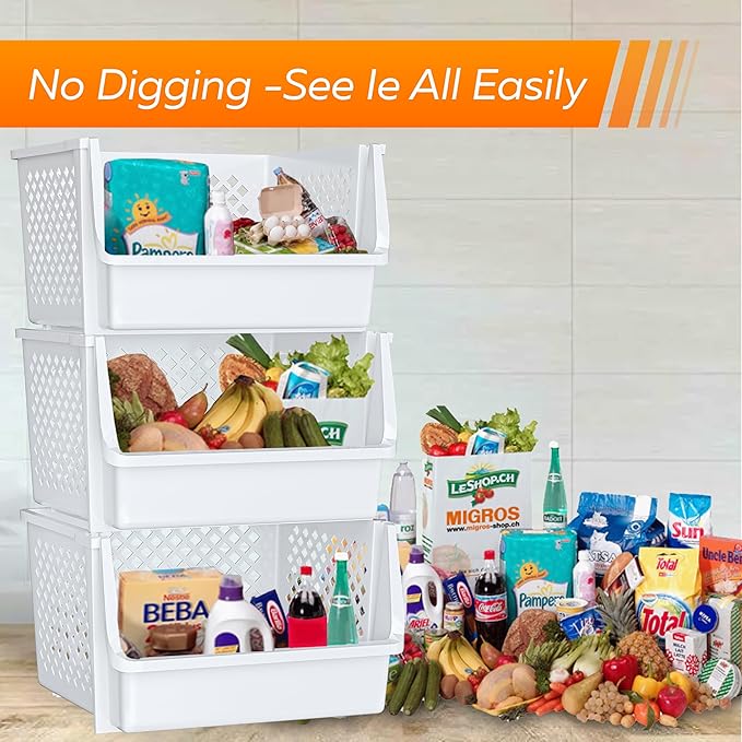 TidyFriend Stackable Storage Bins for Closet Organizers and Storage 6 Pack, Closet Organization for Kids Room and Home Organization (White)
