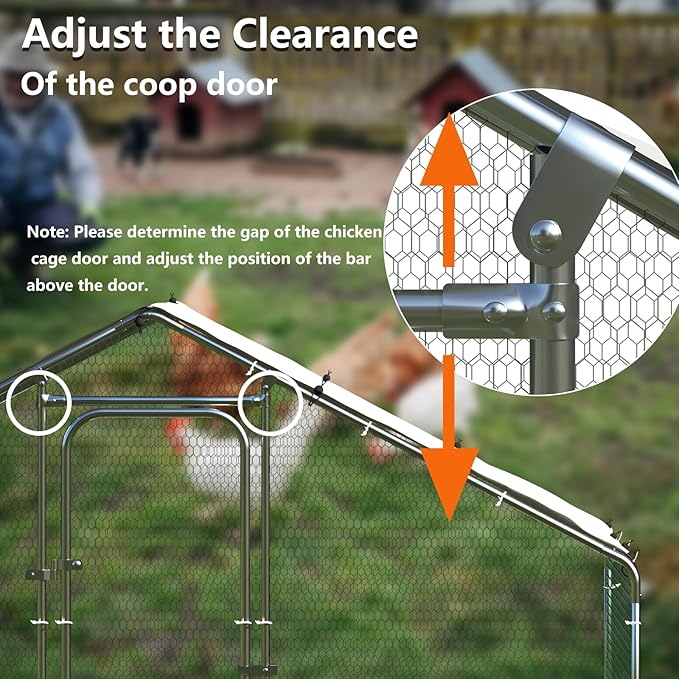 BOSSIN Bold Chicken Coop Run Large Metal Chicken Pen Outdoor, Chicken Runs for Yard with Cover, Poultry Cage Spire Shape Coop, Heavy Duty Walkin Waterproof and Anti-UV Cover for Rabbits