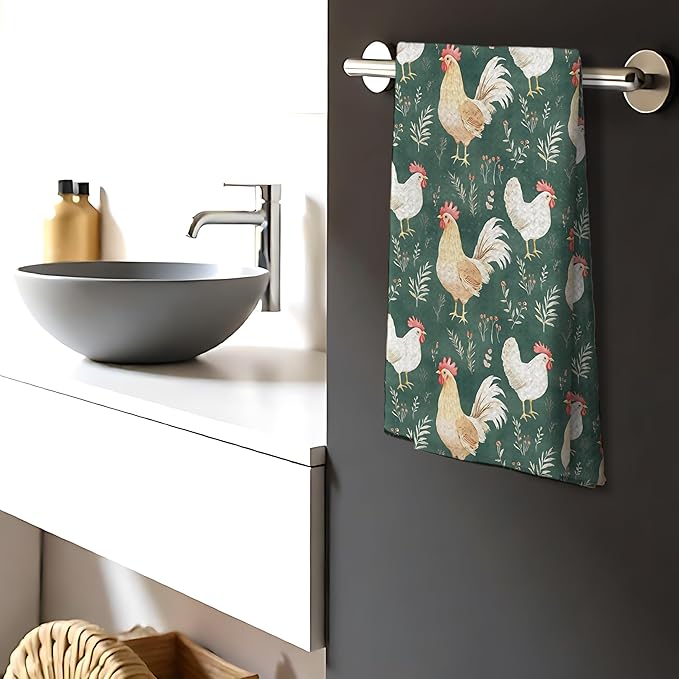 Chicken Floral Kitchen Dish Towels for Bathroom Decor,Farmhouse Cottage Core Decor Kitchen Hand Dish Towels Bathroom, Chicken Gifts for Women Mom Lady,16x24 Inch
