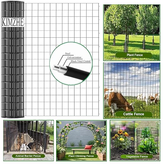 Welded Wire Fence 48inch x 50ft, 2inch x 3inch Black Chicken Wire Fencing, 16Gauge PVC Coated Garden Wire Fence Rolls, Anti-Rust Metal Fencing for Yard Plant Protection Poultry Netting