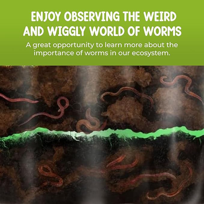 Worm Farm for Kids Shipped with Live Worms, Food & Book - Worm Farm Kit with Ecosystem, Soil, Mixing Sand, Magnifying Glass & More