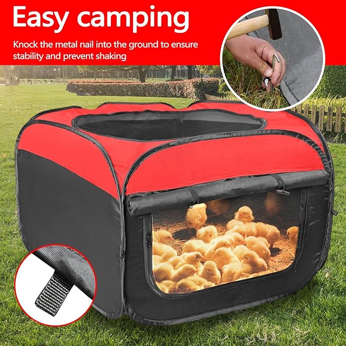 Double Door Brooder Box for Chicks, Breathable Pop up Chicken Brooder, Foldable Large Chick Starter Kit, 45.1" x 19.9" Brooding Playpen/Tent Holds Up to 20 Duck Quail Gosling
