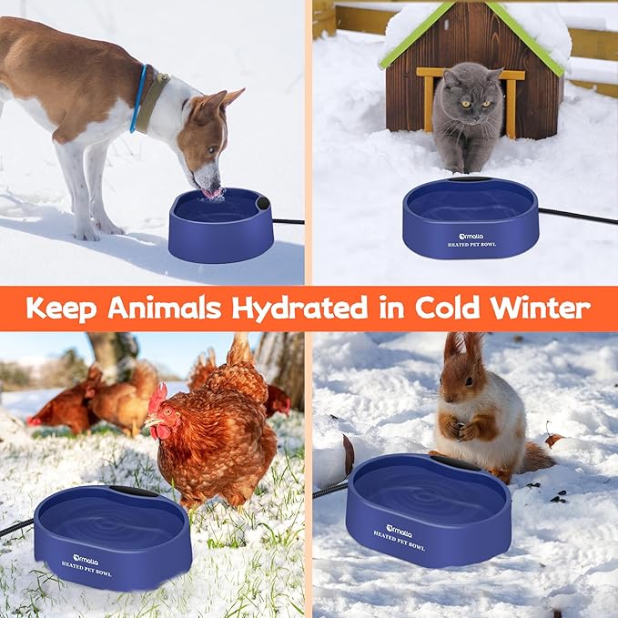 Heated Dog Water Bowl, Large Capacity 125oz Outdoor Heated Pet Bowl for Dog, Cat, Chicken and Squirrel, Thermal Bowl with Chew Resistant Power Cord, 35W