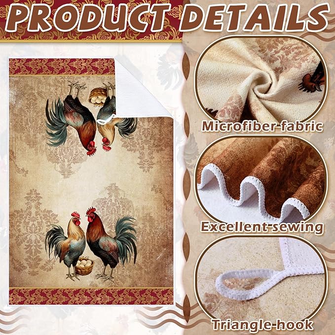 Bencailor 6 Pcs Farmhouse Kitchen Towels Chicken Rooster Kitchen Decor Farm Animal Hand Towels for Cooking Baking Housewarming Gift,15.75 x 23.62 inch(Golden Brown,Rooster)
