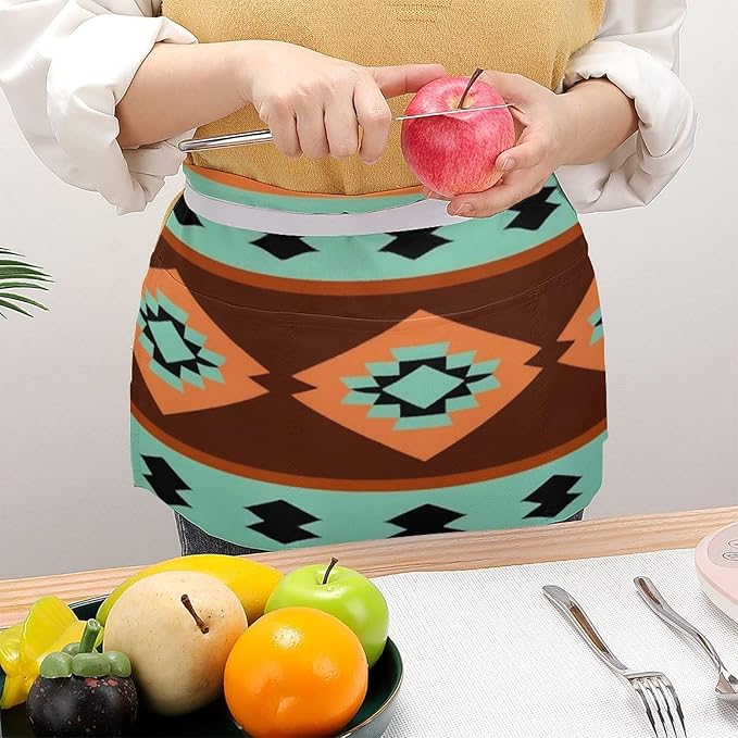 Server Waist Aprons Waitress Unisex Chef Works Half Apron with 3 Pockets