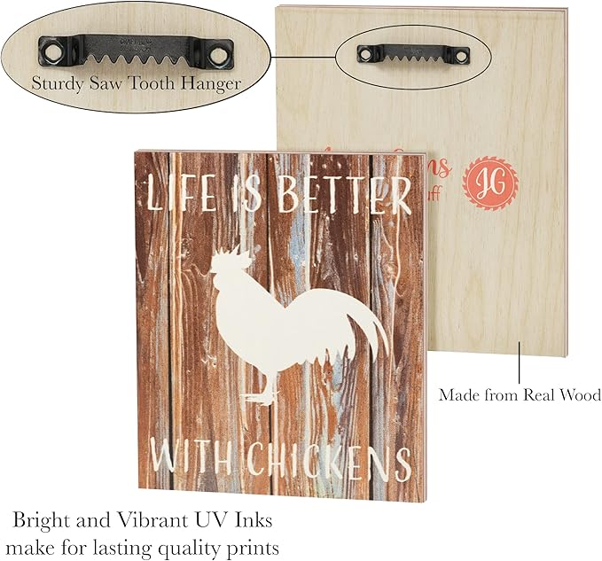 JennyGems Life is Better with Chickens Wooden Sign, Chicken Decor and Gift, Farm Decorations, Made in USA