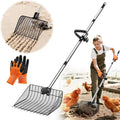 12inch Large Metal Chicken Poop Scooper for Sand with Ergonomic Grip, Adjustable Angle 2 in 1 Chicken Coop Scoop & Rake (39-66"), Stainless Steel Litter Sifting Shovel Chicken Coop Cleaning Tool, Farm