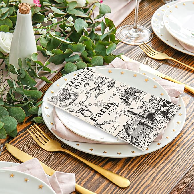 50Pcs Milk Farm Guest Napkins Cow House Disposable Paper Napkins Vintage Farmers Market Dinner Hand Napkin for Party Supplies Table Decor