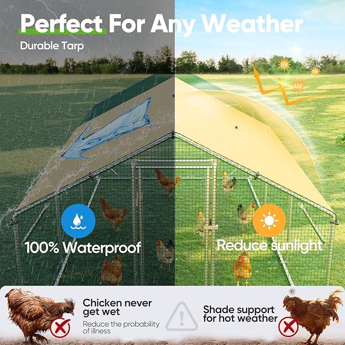 Quictent 18x9x6.6ft Metal Chicken Coop Run with Side Hardware Cloth, Elite Series Large Walk-in Outdoor Poultry Cage Heavy Duty Predator Proof Hen Duck Rabbit Farm Pen House, Waterproof Anti-UV Cover