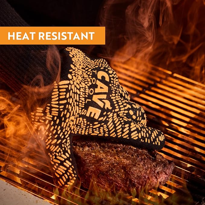 Cave Tools, Heat Resistant Grill Gloves, BBQ Gloves for Handling Hot Food on Your Grill