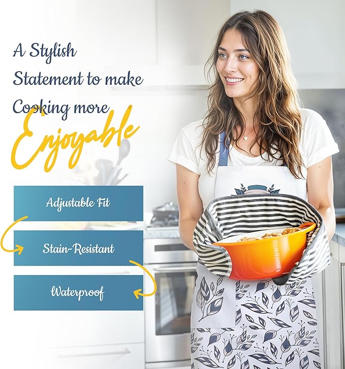 Waterproof Apron for Adults – Adjustable Fit with Deep Pockets, Stylish Cooking & Baking Apron for Women & Men
