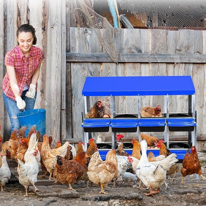 Chicken Nesting Box, 8 Hole 2 Layer Hen Nest Boxes with Legs, Roll-Away Egg Collection System with Ventilation Holes，Rustproof Plastic Tray & Keyhole Mounting, Chicken Laying Box