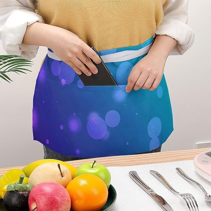 Unisex Chef Waiter Apron Waist Half Short Serving Aprons with 3 Pockets