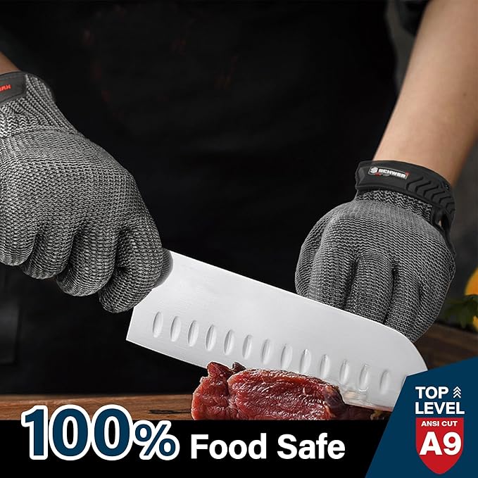Schwer Ultimate Cut Resistant Gloves Beyond ANSI A9, Reinforced Stainless Steel Glove, Food Grade Mesh Metal Gloves for Butcher Meat Cutting, Oyster Shucking, Mandoline, PR1708 (M, 2 PCS)