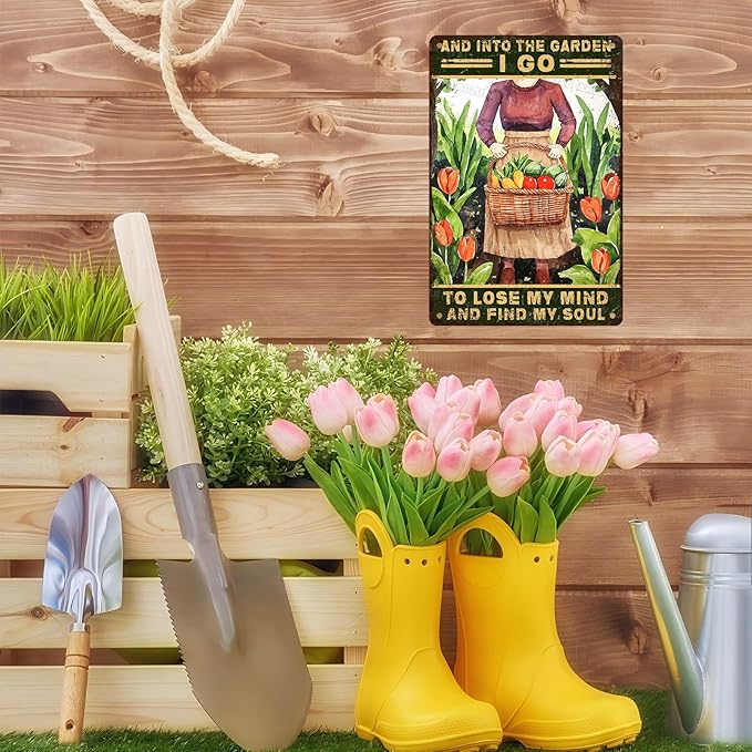 Metal Garden Sign And Into The Garden I Go Vintage Tin Sign for Outdoor Decor Yard Patio Farmhouse Garden 8x12 Inch