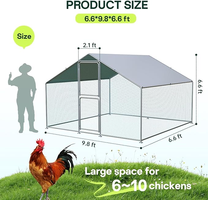 LotFun Metal Chicken Coop, Outdoor Chicken Runs for Yard with Waterproof & Anti-UV Cover, Double Lockable Doors, Outdoor Hen/Duck/Rabbit Runs for 10-30 Chickens (79.2 x 79.2 x 117.6 in)