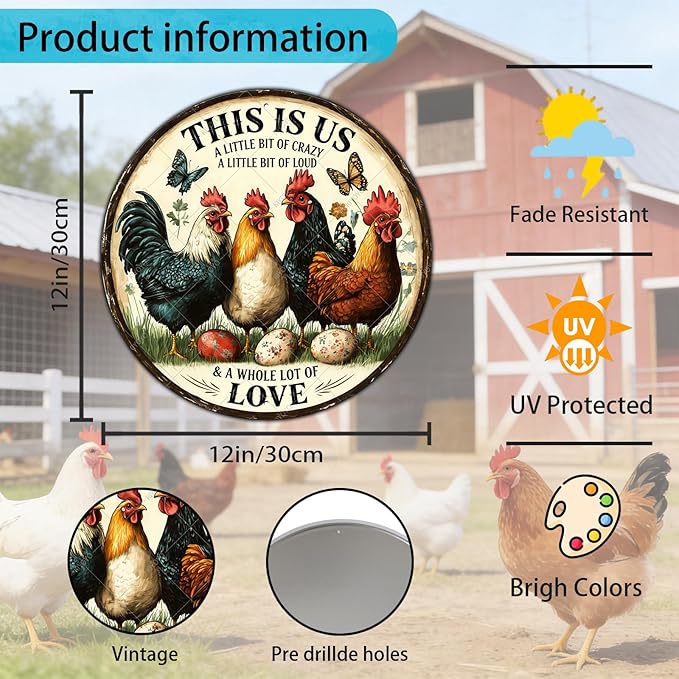 Vintage Chicken Metal Sign This Is Us A Little Bit Of Crazy A Little Bit Loud Round Chicken Coop Sign Home Kitchen Coffee Wall Decor Art Poster 12 Inch