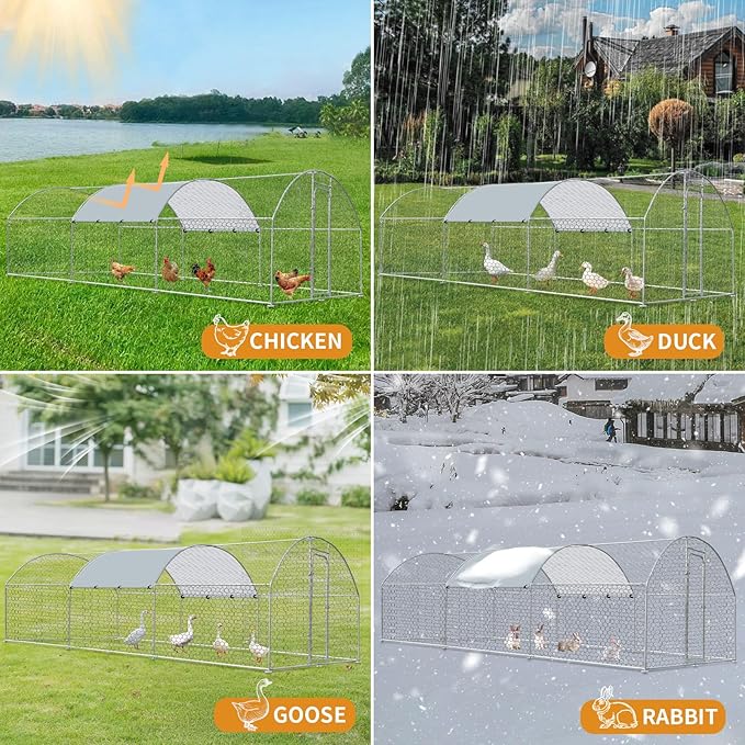 Large Chicken Coops, Chicken Runs for Yard with Cover, 19.6'L x 9.8'W x 6.5'H Walk in Chicken Coop, Poultry Cage Chicken Run Pen, Outdoor Duck Rabbit Cage Poultry Pens for Backyard, Farm, Yard