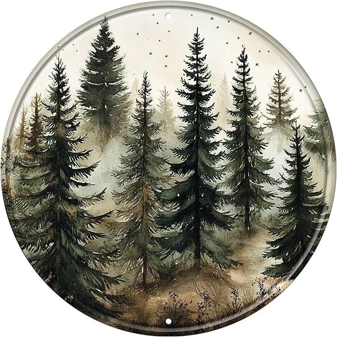 Tree Round Metal Tin Sign Wreath Retro Aluminum Design for Home Wall Decor Kitchen Garden Yard and Bar 12x12inch