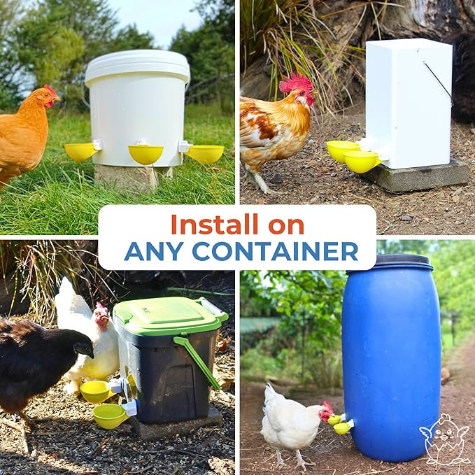 Lil'Clucker - Large Automatic Chicken Waterer Cups Suitable for Ducks, Geese, Turkeys, and Bunny Rabbit - Water Feeder Kit - Poultry Waterer (Yellow, 8 Pack)
