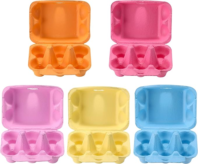 Half Dozen Colored Egg Cartons 20 Pack, Natural Pulp Paper Egg Cartons 6 Count for Chicken Eggs Reusable, Blank Colorful Easter Toy Color Storage Tray for Holds Up to Six 6 Egg Holder Basket Cardboard