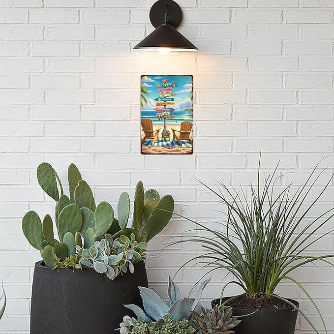 Generic Beach Surfing Vintage Signs Life Is Too Short to Be Anything but Happy Metal Tin Sign for Cafe Home Bar Beach Farmhouse Porch Art Wall Decoration 8x12 Inch