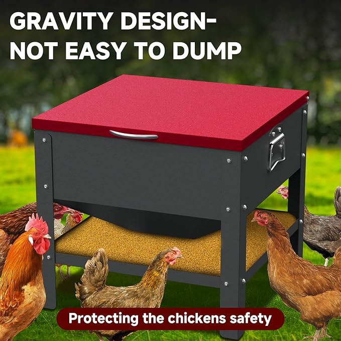 80 LBS Automatic Chicken Feeder, Heavy Duty Galvanized Metal Poultry Feeder for Ducks Turkeys, Weather-Resistant & Rat-Resistant No Waste Chicken Feeder