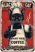 Metal Signs Black Cat Coffee Company Enjoy Your Coffee Sign Funny Vintage Tin Sign Sign Retro Wall Decor For Home Kitchen Office Farmhouse Yard Garden Shop Cafe Poster 12x8 Inch