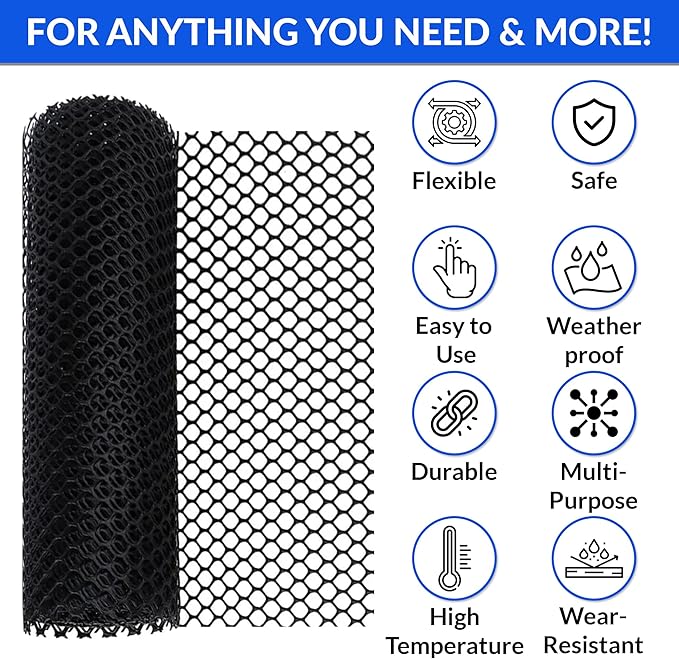 Plastic Wire Mesh Fence 15.7" x 31 ft – Chicken Wire Fencing for Dogs, Rabbits & Poultry – Snake Barrier & Fence for Balcony – Includes 10 Pegs & 15 Zip Ties – Durable, Weatherproof & Easy to Install