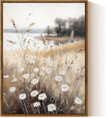 InSimSea Framed Canvas Wall Art for Living Room Landscape Wall Decor Meadow with Flowers Vintage Paintings Classical Wildflower Field Scene Boho Floral Pictures Decor for Bathroom Bedroom 12x16in